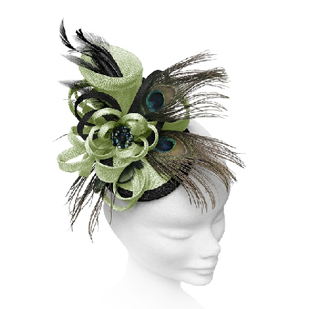 Lime Green Peacock Fascinator ideal for wedding guest, Mother of the Bride or bridesmaid; with feathers, crystals or pearls.