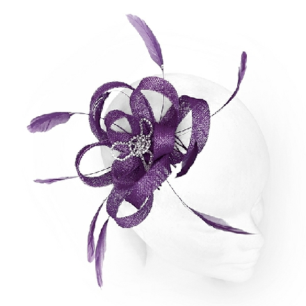 Purple Loop Fascinator ideal for wedding guest, Mother of the Bride or bridesmaid; with feathers, crystals or pearls.