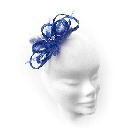 Blue Loop Fascinator ideal for wedding guest, Mother of the Bride or bridesmaid; with feathers, crystals or pearls.
