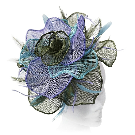 Turquoise Lilac Green Fascinator ideal for wedding guest, Mother of the Bride or bridesmaid; with feathers, crystals or pearls.