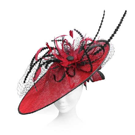 Scarlet Red Saucer Fascinator ideal for Mother of the Bride or the races.