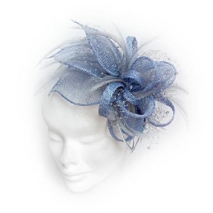 Delicate Sky Blue Fascinator ideal for wedding guest, Mother of the Bride or bridesmaid; with feathers, crystals or pearls.