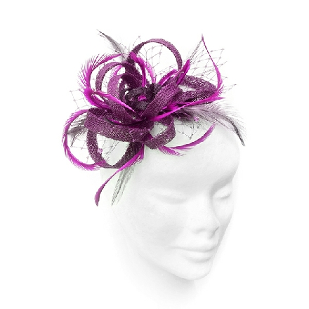 Cerise Pink Burgundy Loop Fascinator ideal for wedding guest, Mother of the Bride or bridesmaid; with feathers, crystals or pearls.